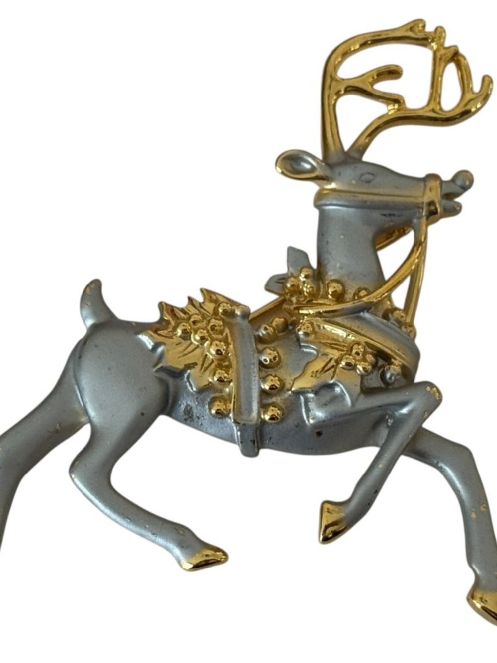 Reindeer Brooch Pin Vintage Gold Silver Tone Holiday Large 3 Inch Christmas